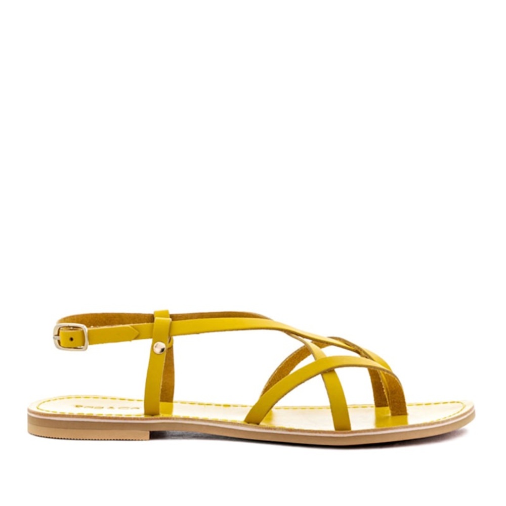 Rag & Co. Rita Leather Handcraft minimalist colorful Yellow Strappy Flat Sandals